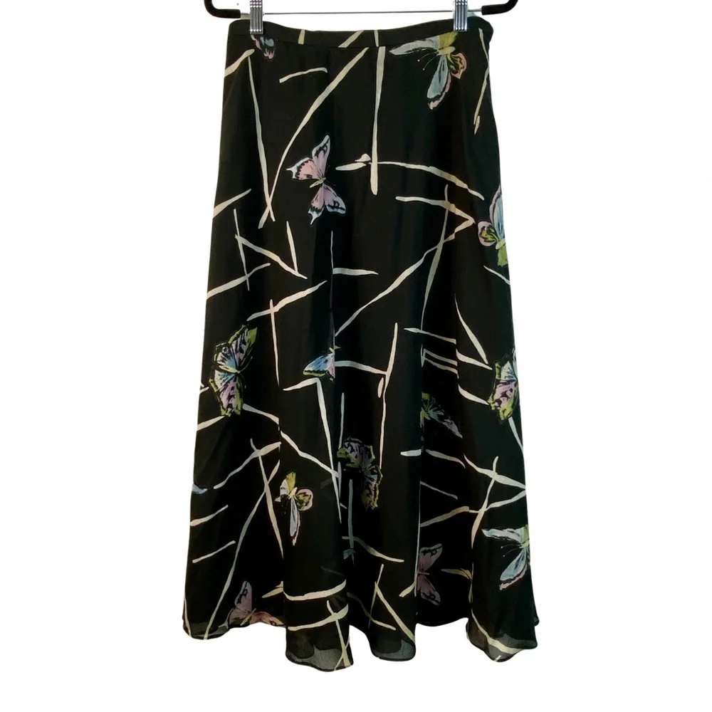 Due Per Due Vintage Butterfly Print Maxi Skirt Y2K Boho Fairycore Silk Blend 4 - Picture 1 of 12